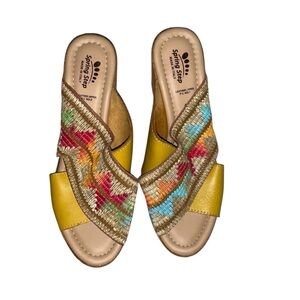 Spring Step Tribeca Cross-Band Heeled Sandals Shoes Yellow / Multi